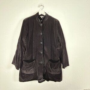 J.Jill Top Womens Medium Black Velour Corduroy Button Front Pockets Career Tunic